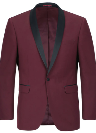 Raphael Solid Burgundy & Black Slim Fit With Black Satin Shawl Lapels Tuxedo Suit
