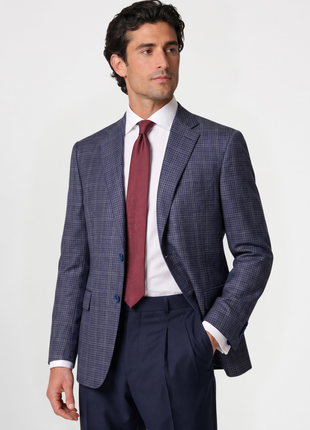 Canali Steel Blue Glen Check Modern Fit Notch Lapel Wool 2 Button Sport Coat 50R