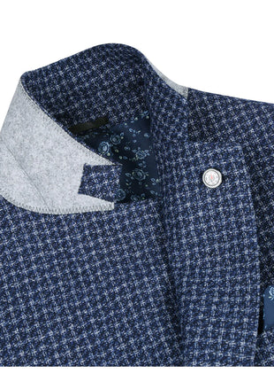 Pelago Blue Textured Slim Fit Notch Lapel 2-Button Half Canvassed Blazer With Patch Pockets