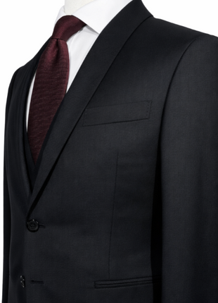 Corneliani Mens Black Textured Fully-Canvassed Shawl Lapel Classic Fit 3-Piece Wool Suit - 42R - The Suit Depot