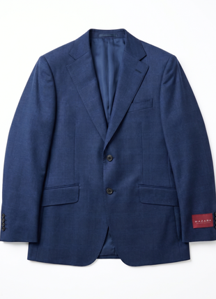 Sartoria Mazara Navy Blue Plaid Slim Fit Notch Lapel 2-Button Wool Suit