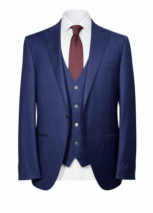 Corneliani Mens Solid Navy Fully-Canvassed Peak Lapels Classic Fit 3-Piece Wool Silk Suit - 44R - The Suit Depot