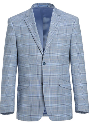 Raphael Light Blue Glen Plaid With Windowpane Slim Fit Stretch Notch Lapel Two Button Suit