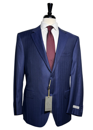 Canali Blue Pinstripe Classic Fit Notch Lapel Wool 2-Button Suit 46R - The Suit Depot