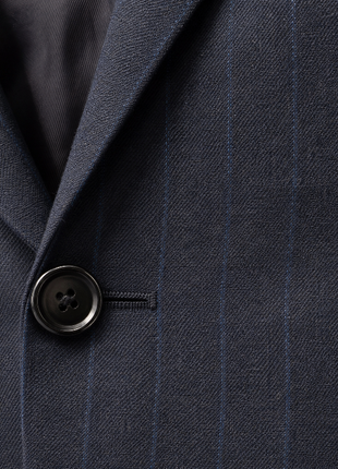 Mazara Mens Dark Navy Pinstriped Portly Fit Notch Lapels 2-Button Wool Suit