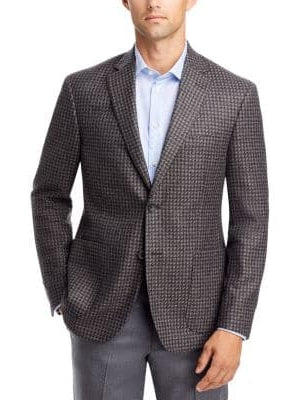 Mens Charcoal Gray Brown Check 100% Wool Half Lined Blazer