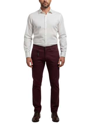 Label E Burgundy Regular Fit Cotton Stretch Five-pocket Jeans Pants