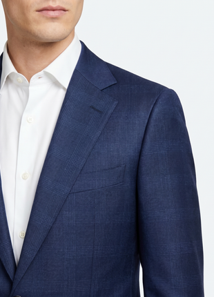Sartoria Mazara Navy Blue Plaid Classic Fit Notch Lapel 2-Button Wool Suit