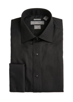 Christopher Lena Black Pique Slim Fit Spread Collar Wrinkle-Free Cotton Dress Shirt