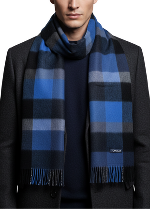 Tovaglia Mens Plaid Cashmere Fringe Scarf