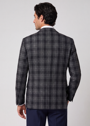 Luigi Bianchi Mantova Charcoal Gray with Black Plaid Classic Fit Wool 2-Button Sport Coat 42R