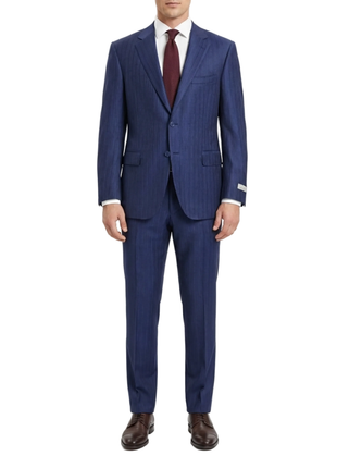 Canali Blue Pinstripe Classic Fit Notch Lapel Wool 2-Button Suit 46R - The Suit Depot