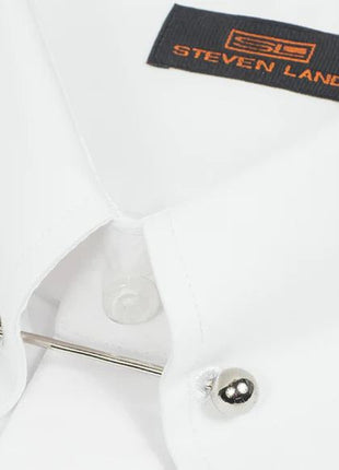 Steven Land Mens White Classic Fit 100% Cotton French Cuff Dress Shirt