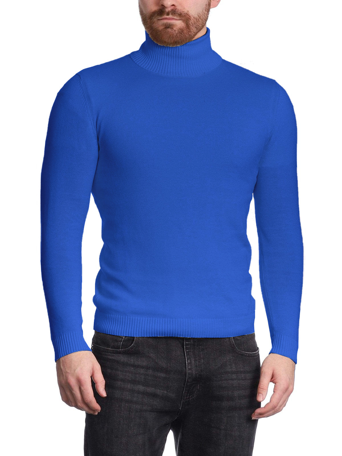 Arthur Black Men&#39;s Solid Royal Blue Pullover Cotton Blend Turtleneck Sweater
