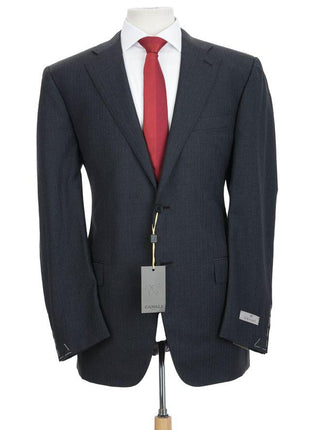 Canali Mens Charcoal Gray Striped 44L Drop 7 Modern Fit 100% Wool 2 Piece Suit - The Suit Depot