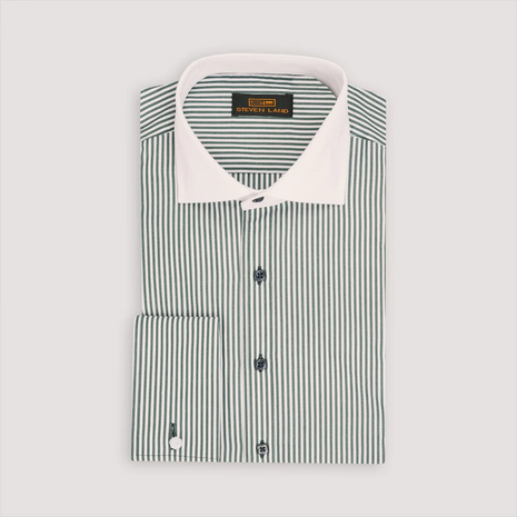 Steven Land Mens Green Striped 100% Cotton French Cuff Cutaway Collar – The  Suit Depot