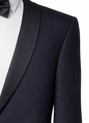 Canali Solid Dark Navy With Black Satin Shawl Lapel Slim Fit 1-Button Wool Tuxedo 40R - The Suit Depot