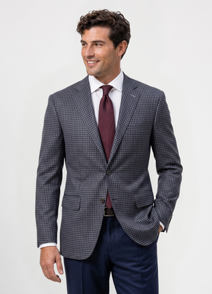Canali Medium Gray Micro Check Modern Fit Notch Lapel Wool 2-Button Sport Coat 42R