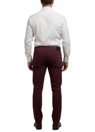 Label E Burgundy Regular Fit Cotton Stretch Five-pocket Jeans Pants
