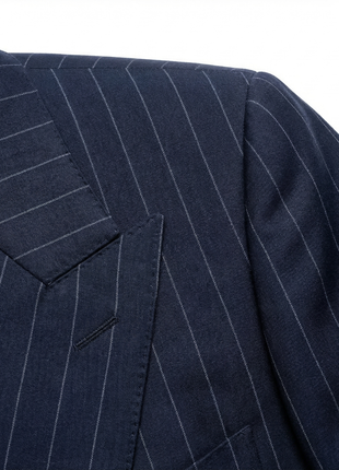 Tovaglia Mens Blue Pinstriped Classic Fit Peak Lapel Double Breasted Wool Suit