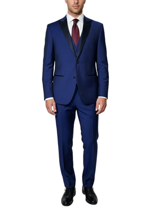 Canali Royal Blue Tuxedo Slim Fit Satin Peak Lapel 3-Piece Suit - 44R - The Suit Depot