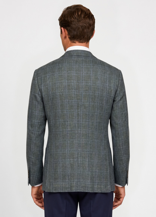 Canali Sage Green & Light Blue Windowpane Modern Fit 2-Button Wool Silk Linen Sport Coat 42L