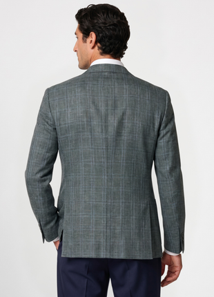 Canali Sage Green & Light Blue Windowpane Modern Fit 2-Button Wool Silk Linen Sport Coat 40R