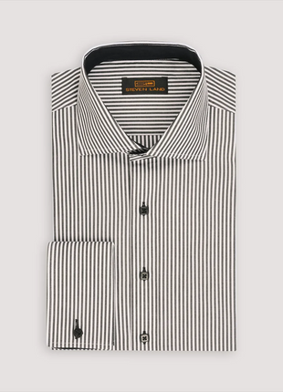 Steven Land Mens Black Striped 100% Cotton French Cuff Cutaway Collar The Suit Depot Steven Land Mens Black Striped 100% Cotton French Cuff Cutaway Collar The Suit Depot