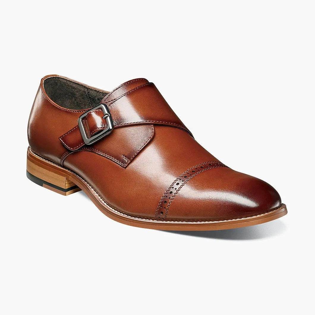 Stacy Adams Desmond Men s Cognac Brown Cap Toe Monk Strap Leather Dres The Suit Depot