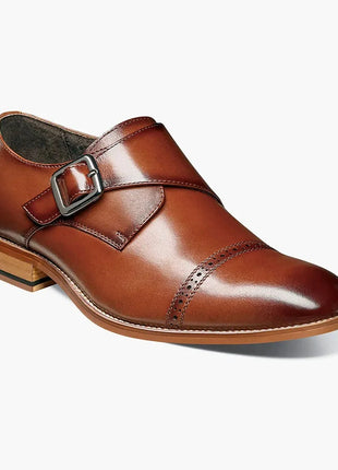 Stacy Adams Desmond Boys Cognac Brown Cap Toe Monk Strap Leather Dress Shoes