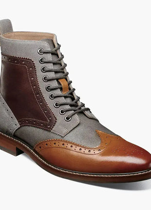 Stacy Adams Mens Finnegan Cognac Brown Wingtip Lace-up Leather Dress Boot