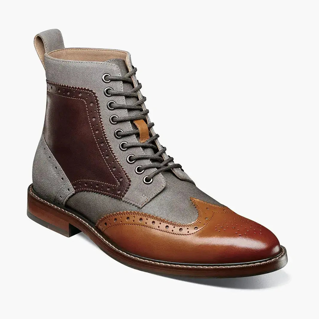 Stacy Adams Mens Finnegan Cognac Brown Wingtip Lace-up Leather Dress Boot