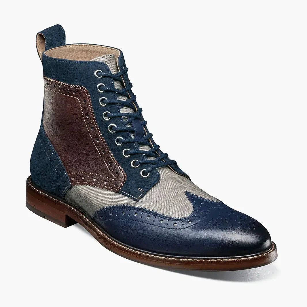 Stacy Adams Mens Finnegan Navy Blue Wingtip Lace-up Leather Dress Boot