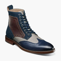 Thumbnail for Stacy Adams Mens Finnegan Navy Blue Wingtip Lace-up Leather Dress Boot