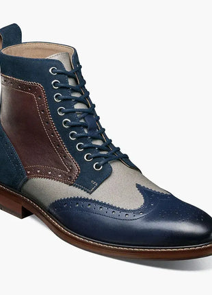 Stacy Adams Boys Finnegan Navy Blue Wingtip Lace-up Leather Dress Boot