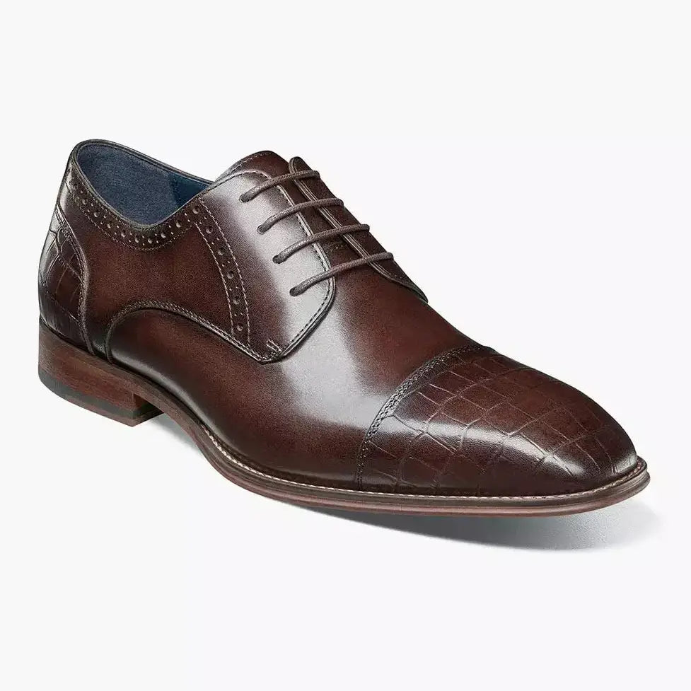Stacy Adams Penley Men&#39;s Brown Leather Cap Toe Oxford Dress Shoes