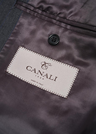 Canali Mens Charcoal Gray Striped 44L Drop 7 Modern Fit 100% Wool 2 Piece Suit - The Suit Depot