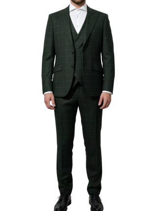 Canuti Green Windowpane Modern Fit Peak Lapel 3 Piece Suit