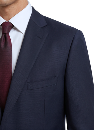 Blujacket Mens Solid Navy Blue Wool Blend Regular Fit 2 Piece Suit - The Suit Depot