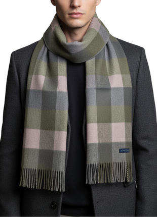 Tovaglia Mens Plaid Cashmere Fringe Scarf