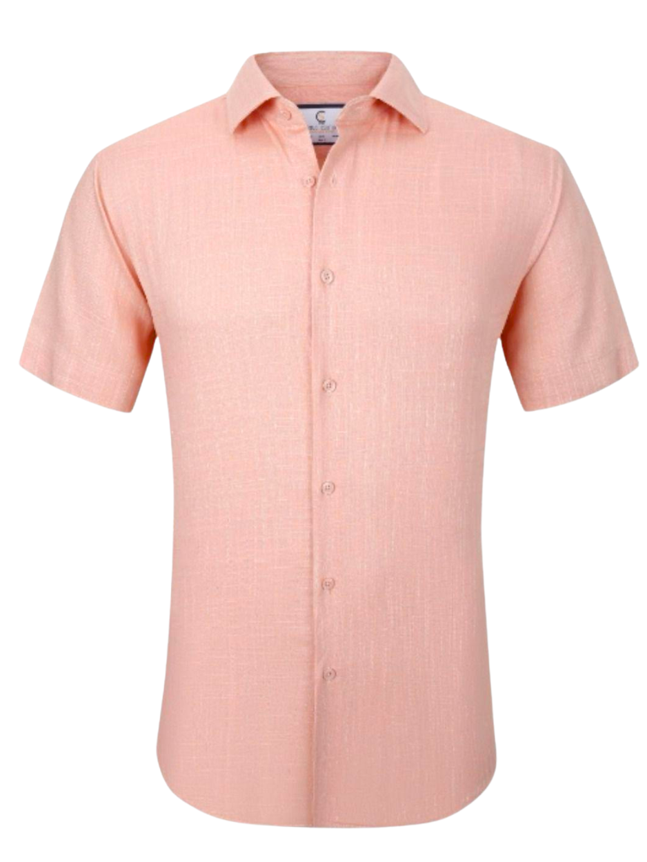 Suslo Couture Peach Cotton Linen Blend Slim Fit Button-Up Casual Shirt The Suit Depot Suslo Couture Peach Cotton Linen Blend Slim Fit Button-Up Casual Shirt The Suit Depot