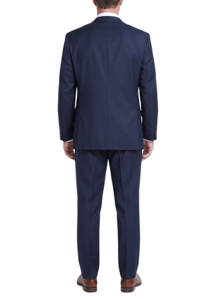 Blujacket Mens Solid Navy Blue Wool Blend Regular Fit 2 Piece Suit - The Suit Depot
