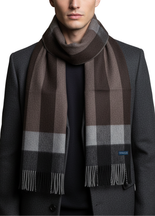 Tovaglia Mens Plaid Cashmere Fringe Scarf