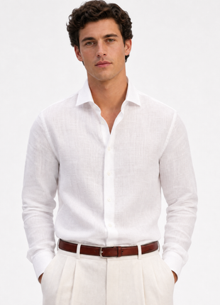Proper Sport White Contemporary Fit Cutaway Collar Linen Shirt