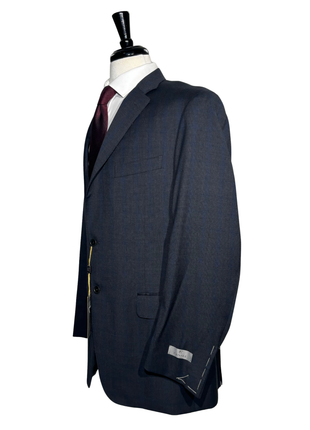 Canali Plaid Charcoal Gray & Blue Modern Fit Notch Lapel Wool 2-Button Suit 46R - The Suit Depot