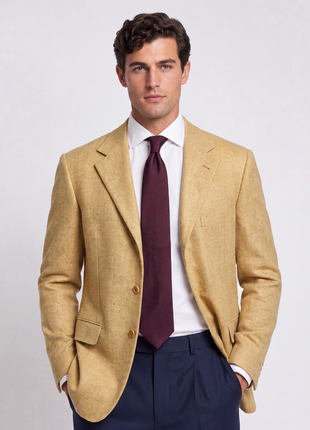 Avi Rossini by Sartoria Partenopea Orange Sand Shantung Weave Classic Fit Silk Wool Blend 3-Button Sport Coat 42R