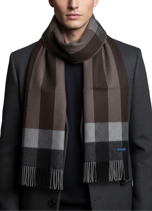 Tovaglia Mens Plaid Cashmere Fringe Scarf