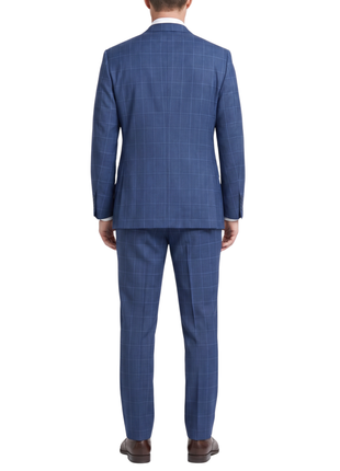 Label M  Blue Check Wool Classic Fit Peak Lapel Double Breasted Suit