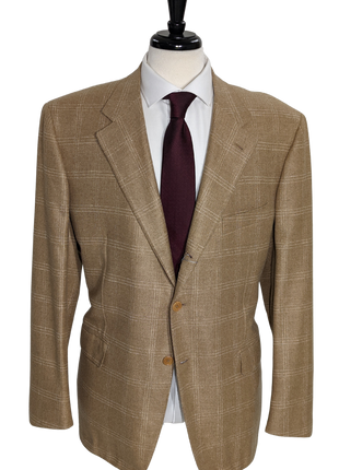 Sartoria Partenopea Men's Tan Windowpane 3-Roll-2 100% Cashmere Sport Coat 46R