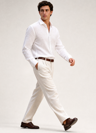 Proper Sport White Contemporary Fit Cutaway Collar Linen Shirt